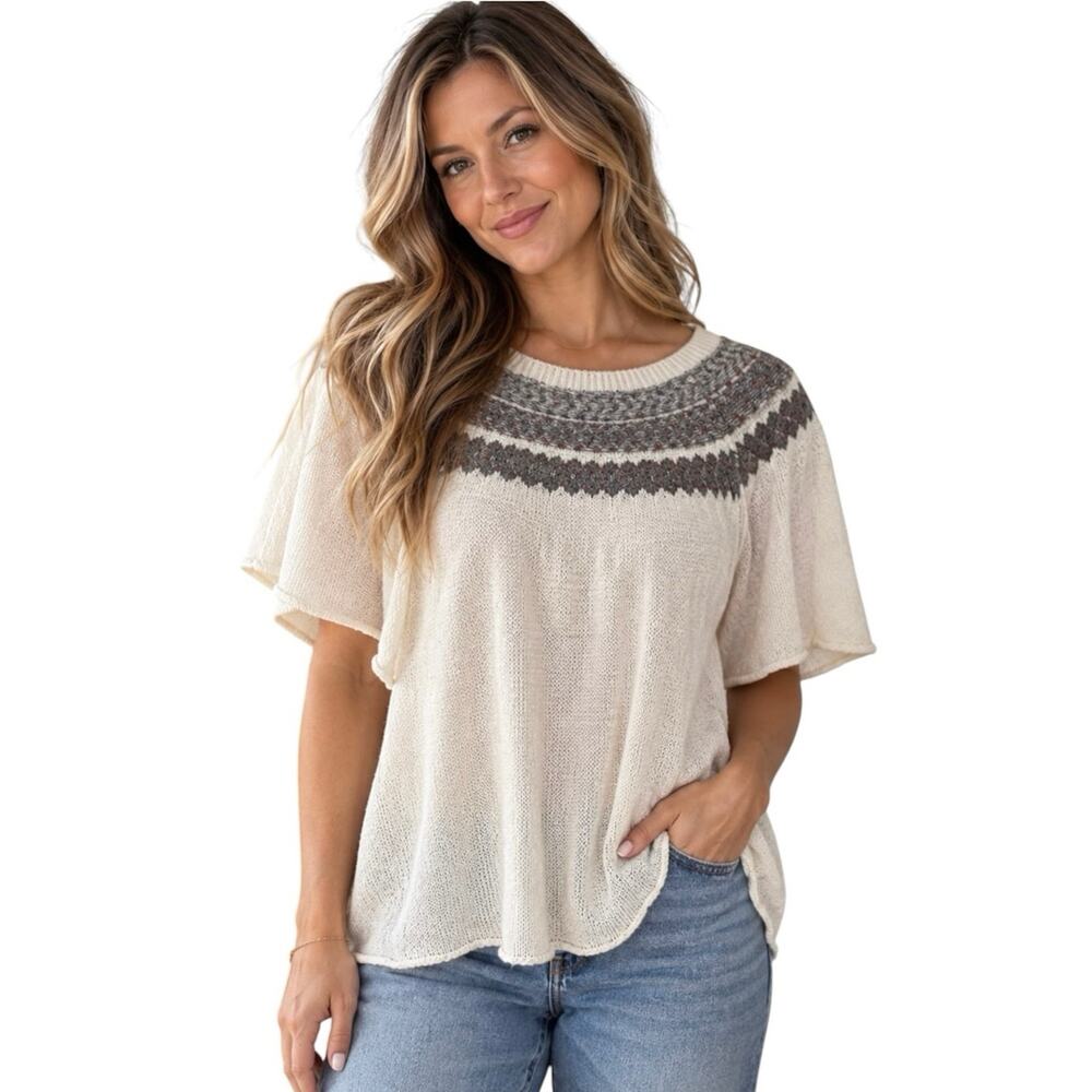 Free People Women's Small White Wool Acryllic Mohair Tunic Top Pullover Sweater